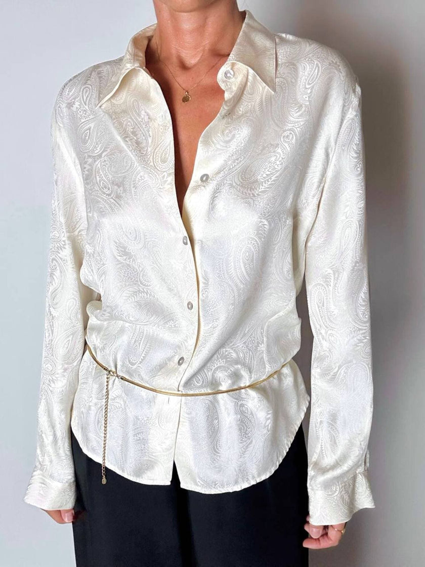 Camicia vintage in seta jacquard avorio con motivi paisley Andrea Mare