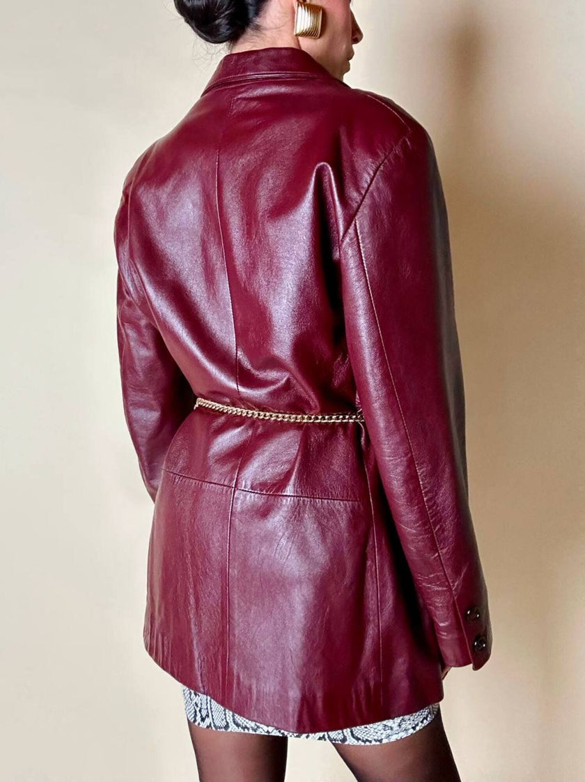 Blazer oversize in pelle bordeaux Max
