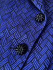 Blazer doppio petto in broccato blu Cina con bottoni gioiello
