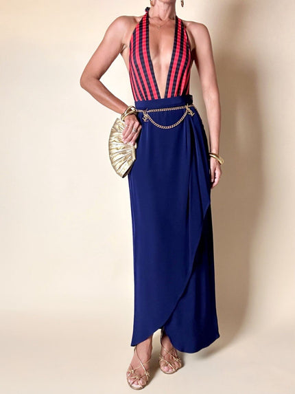Gonna Yves Saint Laurent modello lungo a portafoglio blu oltremare