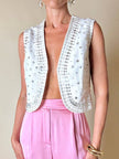 Gilet in crêpe bianco con paillettes ricamate “Brunella Mode”