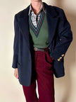 Blazer in lana e cachemire blu notte con bottoni gioiello dorati con testa di medusa