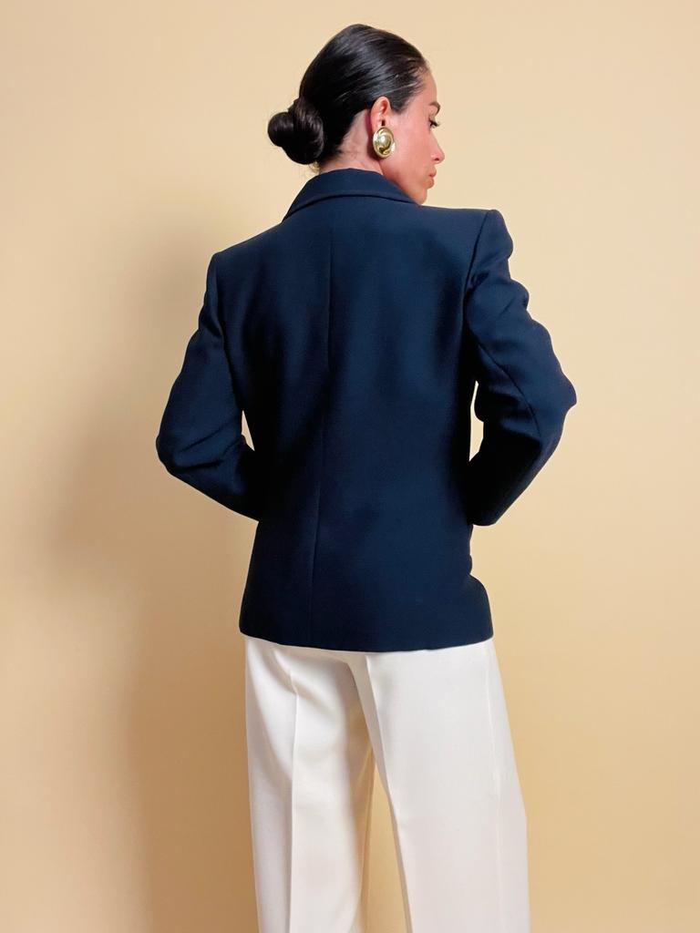 Blazer blu con bottoni in metallo oro Yves Saint Laurent