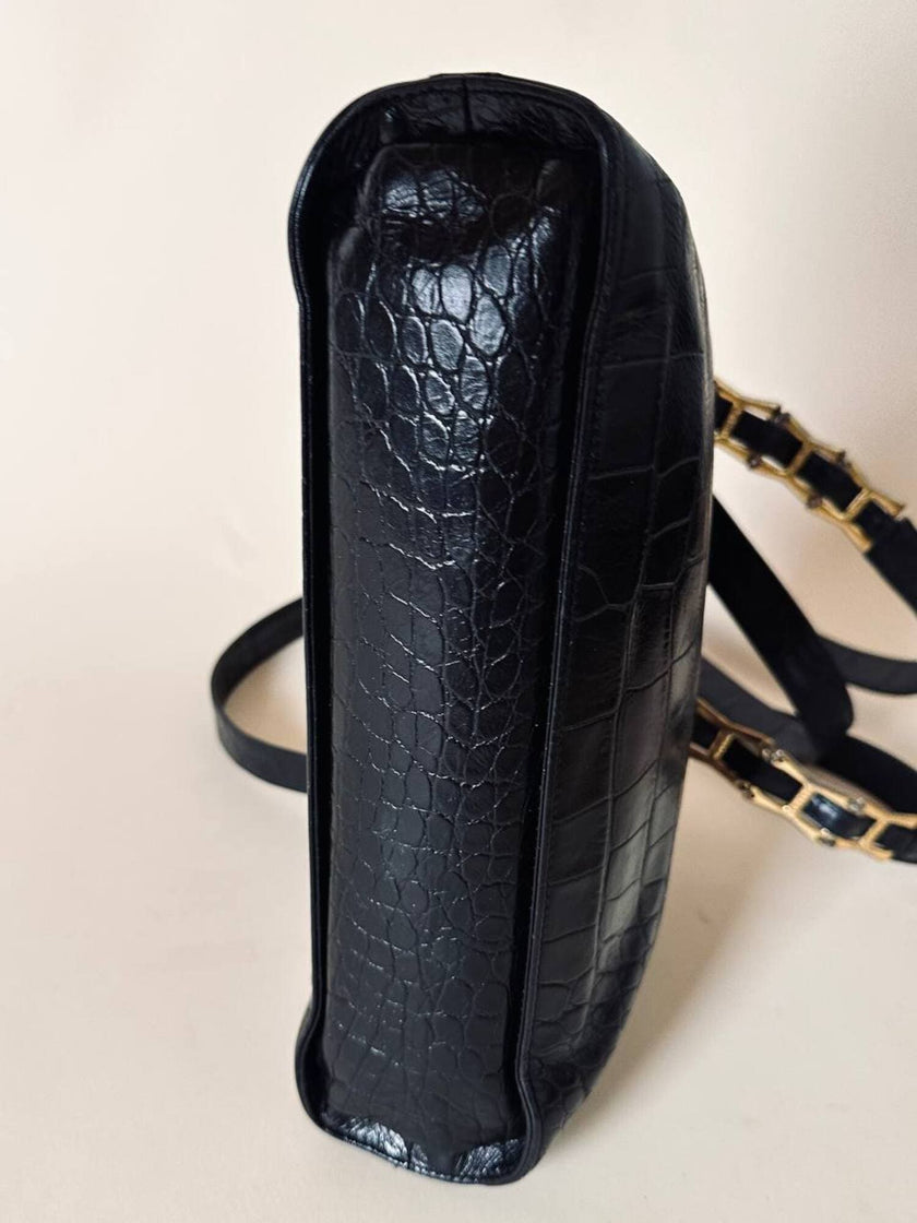 Borsa nera in pelle stampa coccodrillo “Gianni Versace”