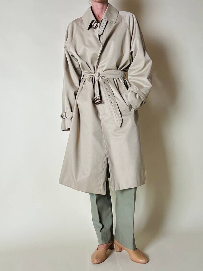 Trench color sabbia con fodera tartan “Idrostop”