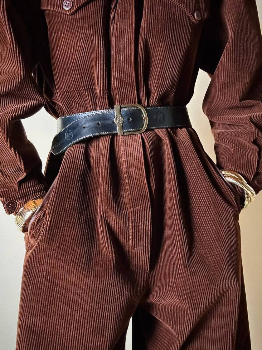 Cintura Fendi vintage in pelle testa di moro con loghi a caldo