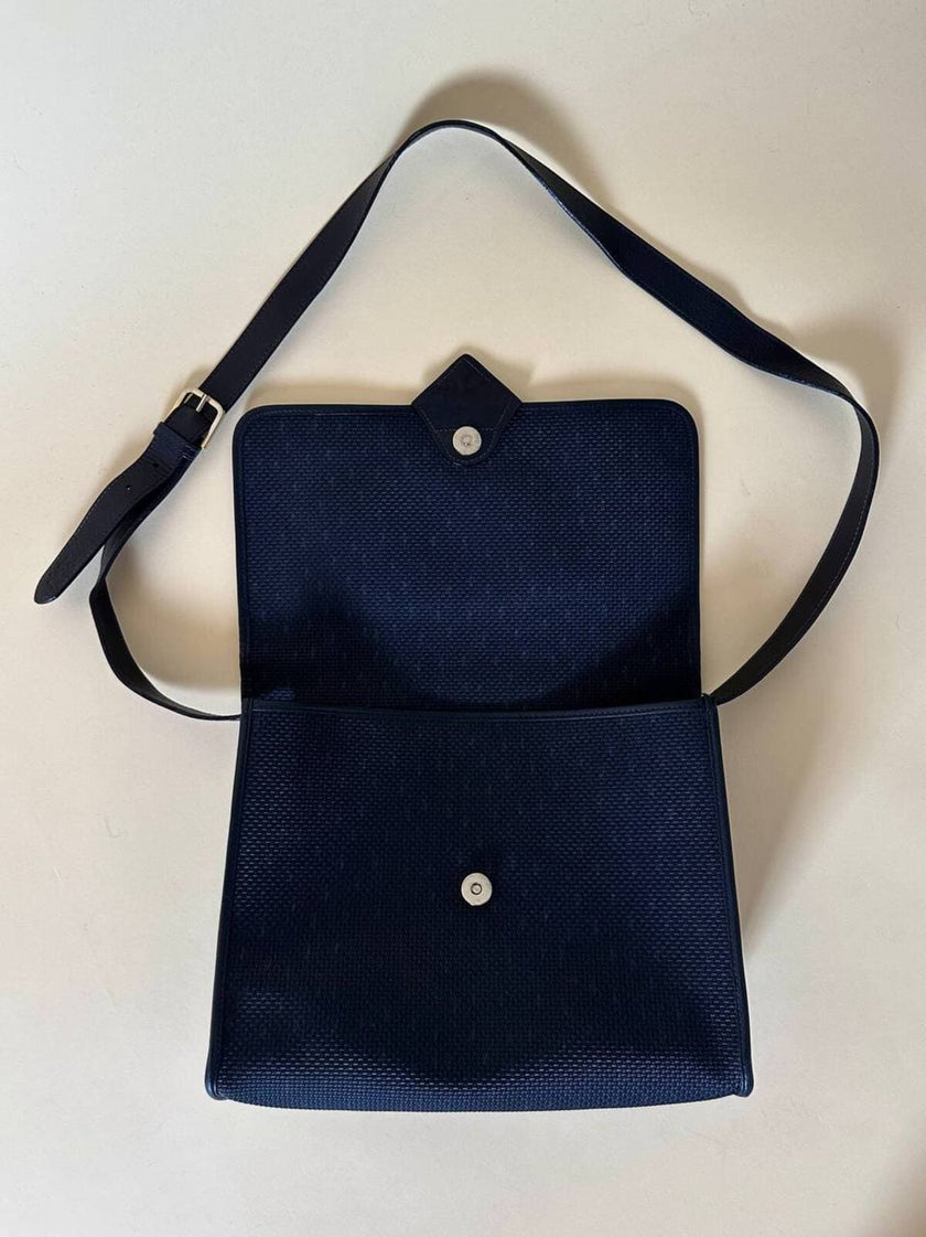 Borsa messenger in tessuto plastificato e pelle blu “Yves Saint Laurent”