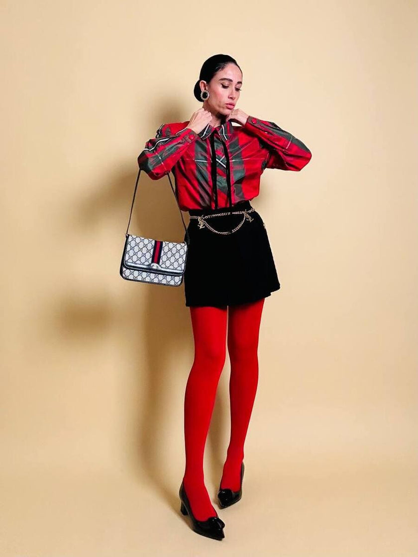 Camicia in taffetà di seta fantasia tartan 