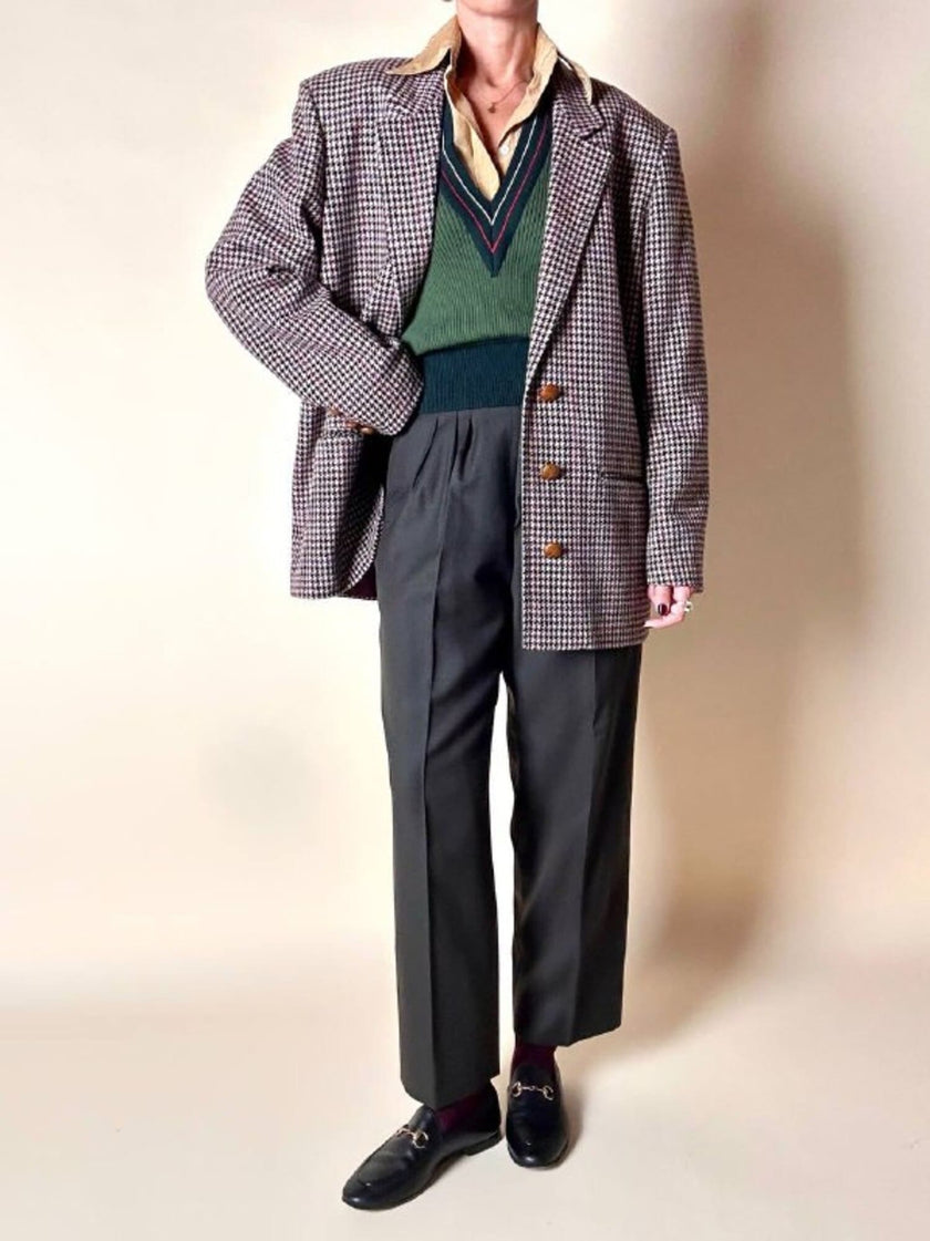 Pantalone Yves Saint Laurent a vita alta con pince alla francese in lana verde cacciatore