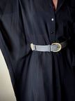 Vintage Valentino Garavani black and white striped belt with metal and resin hardware