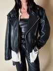 Giacca biker vintage in pregiata pelle nera con fodera trapuntata