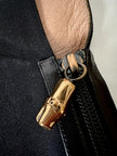 Stivali cuissard vintage Gucci in canvas nero  con zip posteriore e dettaglio bambù