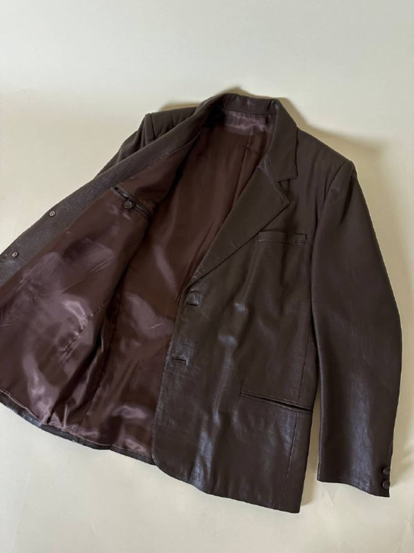 Blazer oversize in pelle color cioccolato