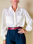 Camicia in seta avorio con tasche ricamate “Valentino Miss V”