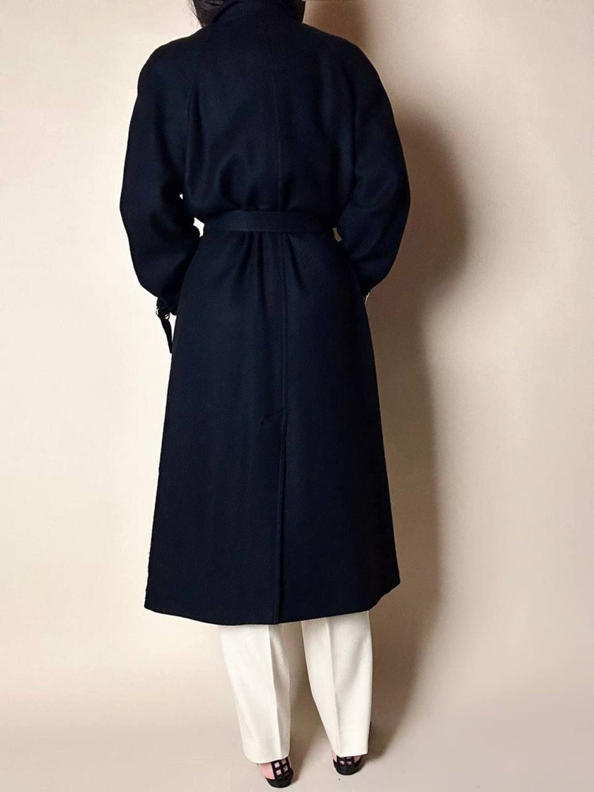 Cappotto lungo vintage in lana nera con taglio trench CGV Firenze