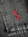 Blusa Yves Saint Laurent oversize in denim grigio con zip e logo ricamato