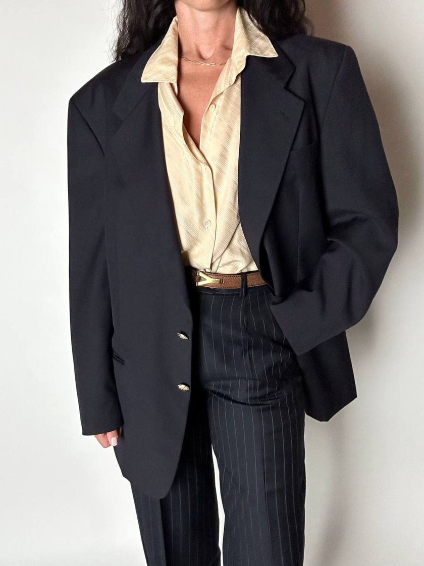 Blazer vintage Enrico Coveri You Young in rasato di lana blu notte con bottoni dorati
