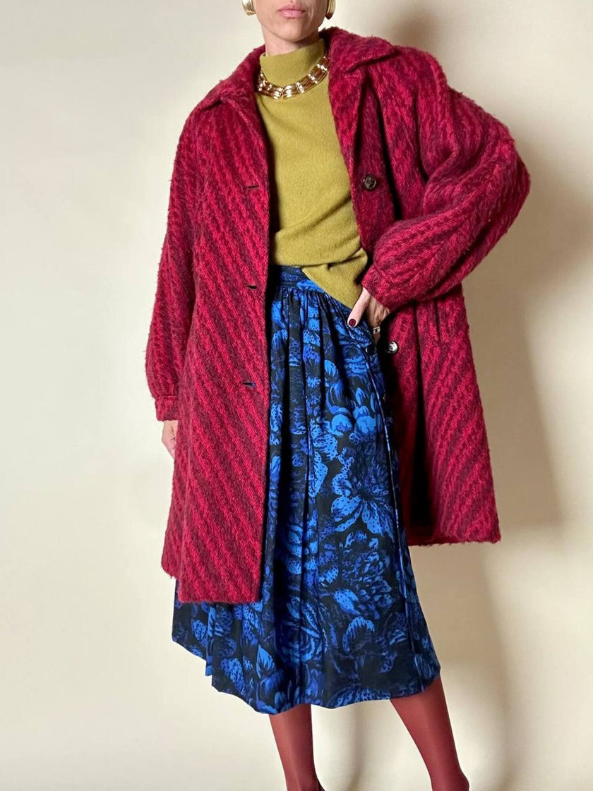 Gonna a ruota Yves Saint Laurent Variation in lana blu elettrico con fantasia floreale nera