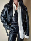 Giacca biker vintage in pregiata pelle nera con fodera trapuntata