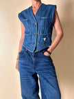 Gilet Valentino Jeans in denim blu slavato con bottoni a chiodo