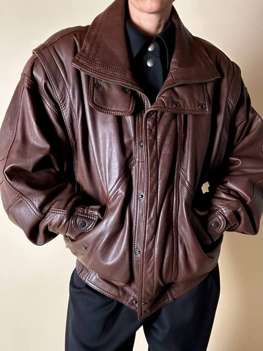 Bomber vintage stile aviator in pelle marrone Stenley
