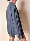 Blusa Yves Saint Laurent oversize in denim grigio con zip e logo ricamato