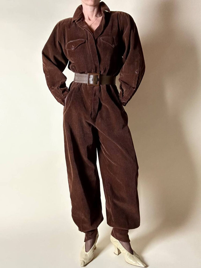 Cintura vintage Yves Saint Laurent in pelle marrone con maxi fibbia in resina
