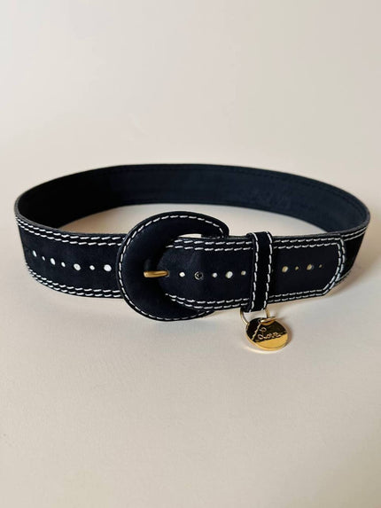 Cintura traforata in nabuk nero e bianco “Yves Saint Laurent”