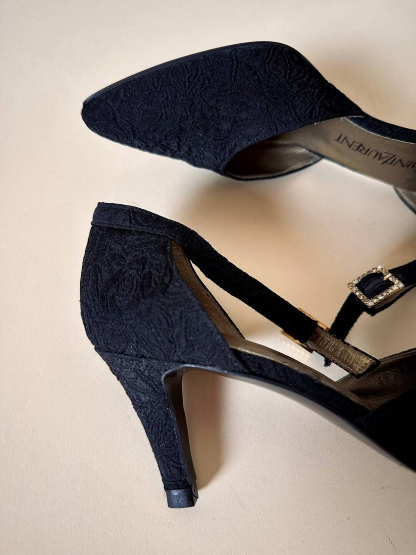 Scarpe in broccato nero con fibbie gioiello Yves Saint Laurent
