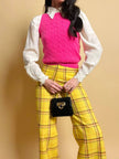 Pantalone a zampa fantasia tartan giallo scuolabus