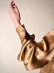 Blusa vintage Baila in seta bronzo con dettaglio gioiello nei polsi