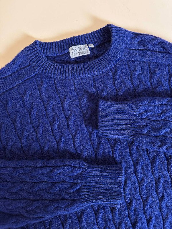 Maglione a trecce girocollo blu Cloisonne Alba Fornari