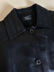 Giaccone vintage in pelle nera con taglio svasato e cuciture a zig zag