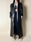 Maxi cappotto vintage in pelle nera Real Leather con fodera matelassé