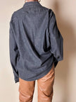 Blusa Yves Saint Laurent oversize in denim grigio con zip e logo ricamato