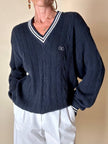 Pullover Valentino Garavani in cotone blu navy con dettagli bianchi