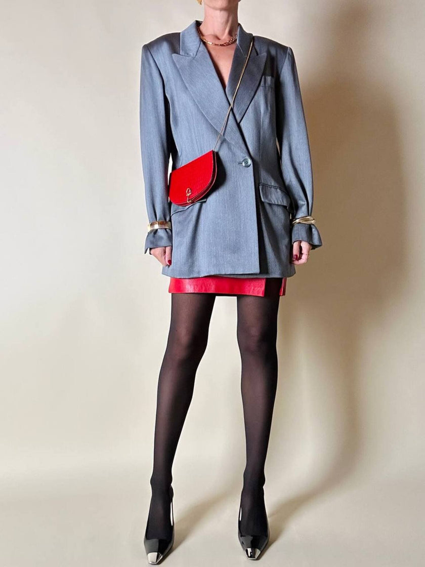 Blazer doppiopetto in rasato di lana grigio “Yves Saint Laurent”