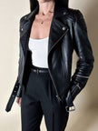 Giacca Biker vintage in pelle nera Brooklyn Bridge Factory
