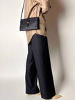 Pantalone vintage a palazzo blu notte gessato in pregiato fresco lana di Tasmania e seta