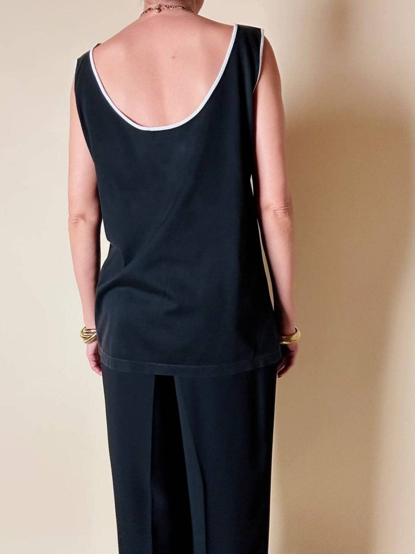 Canottiera in cotone nero con maxi logo ricamato “Yves Saint Laurent”