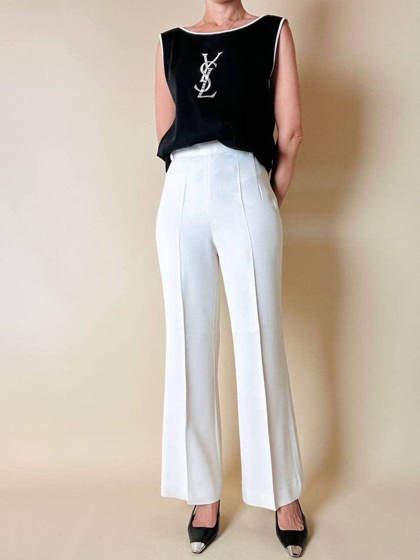 Pantalone bianco latte a vita alta con piega “Byblos”