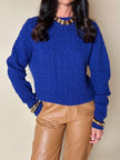 Maglione a trecce girocollo blu Cloisonne Alba Fornari