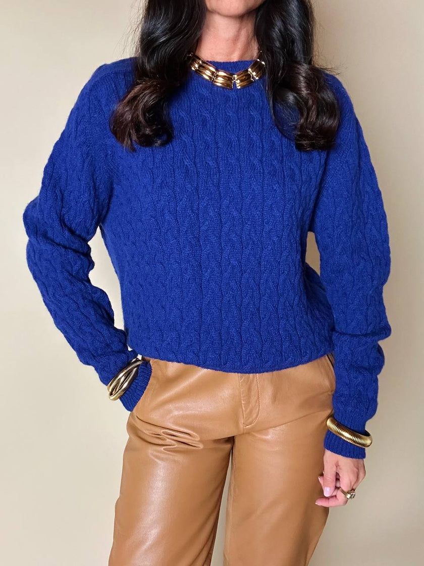 Maglione a trecce girocollo blu Cloisonne Alba Fornari