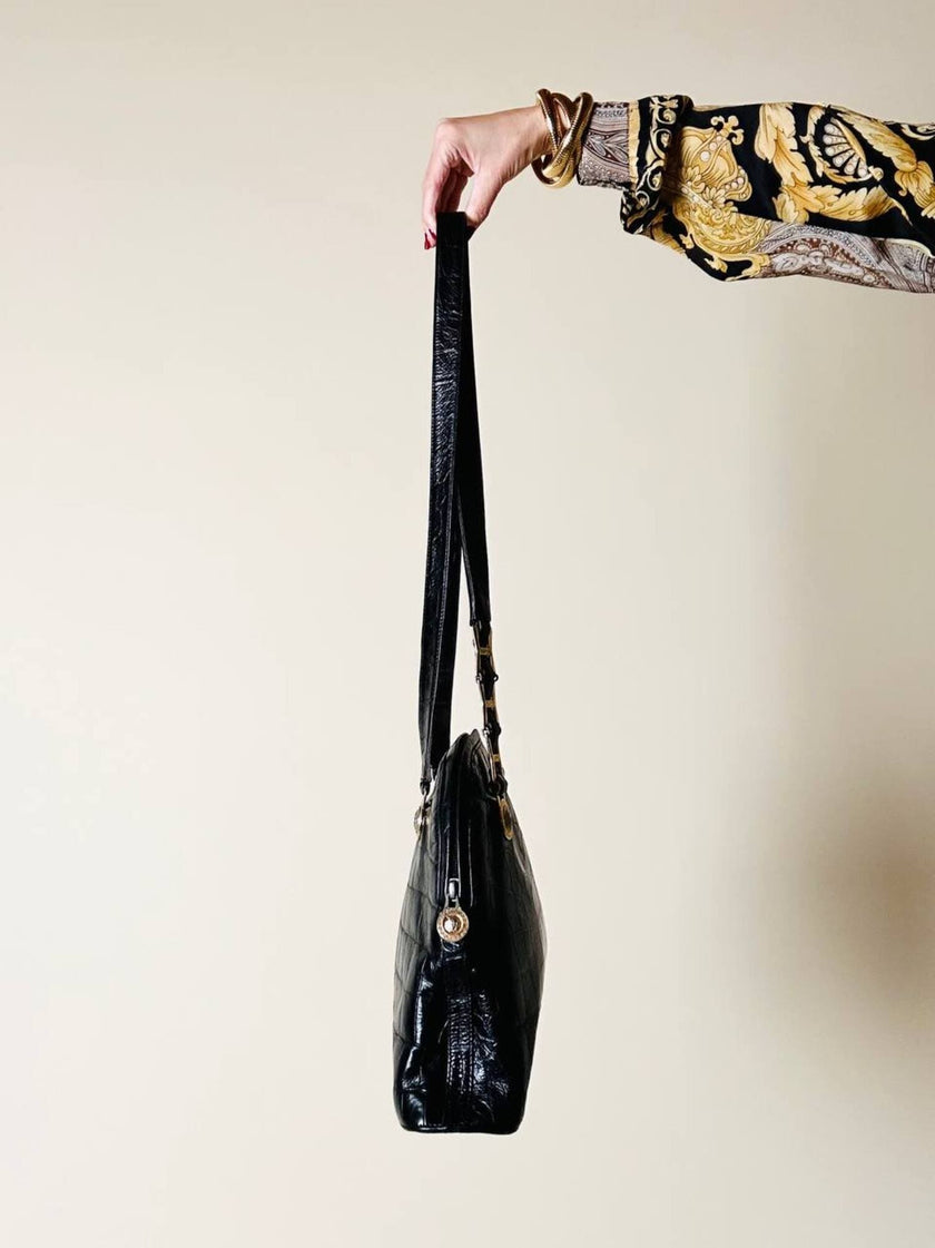 Borsa nera in pelle stampa coccodrillo “Gianni Versace”