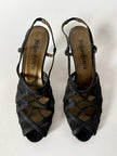 Sandali vintage Yves Saint Laurent in rete mesh nera e nabuk