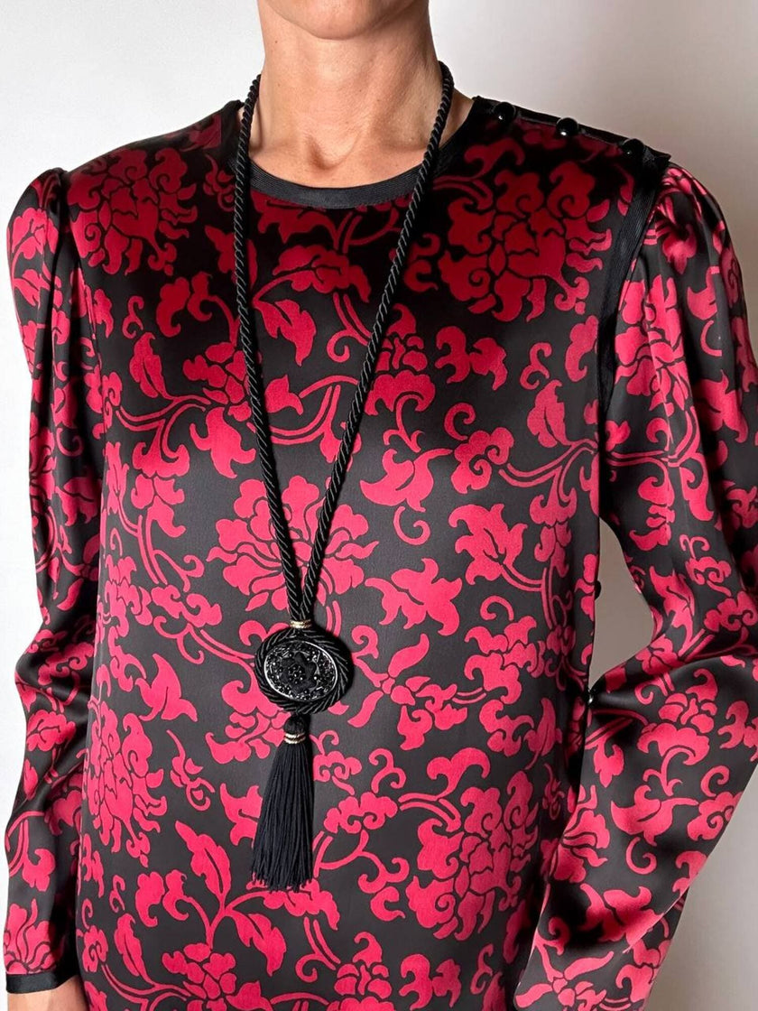 Vintage-Halskette aus schwarzer Spiralkordel mit Schmuckanhänger und Couture-Quaste