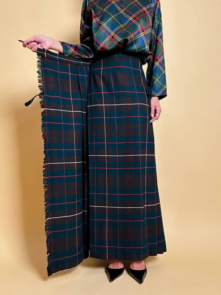 Maxi kilt sartoriale in lana fantasia tartan