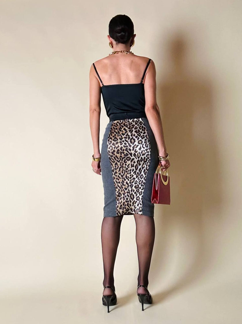 Longuette leopardata con riporti in tela grigia “D&G”