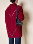 Giacca in suede borgogna con riporti in pelle e con interno in lana mélange in tinta