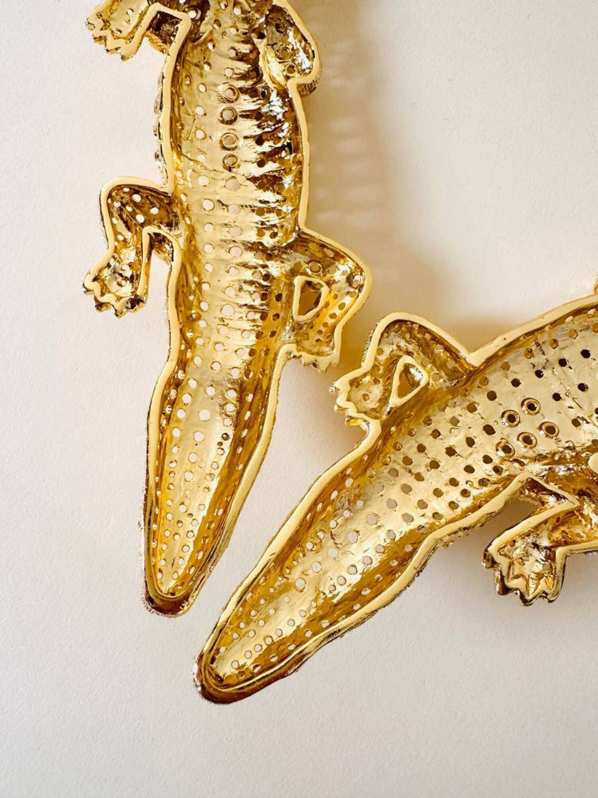 Maxi collier coccodrilli in metallo dorato  “Roberto Cavalli”